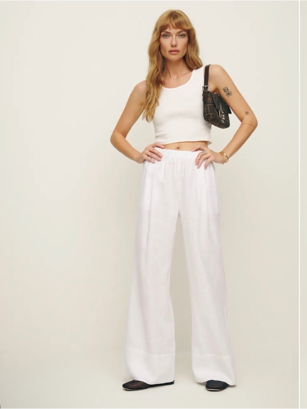NWT Reformation Wide-Leg Fernando White Linen Blend Pants